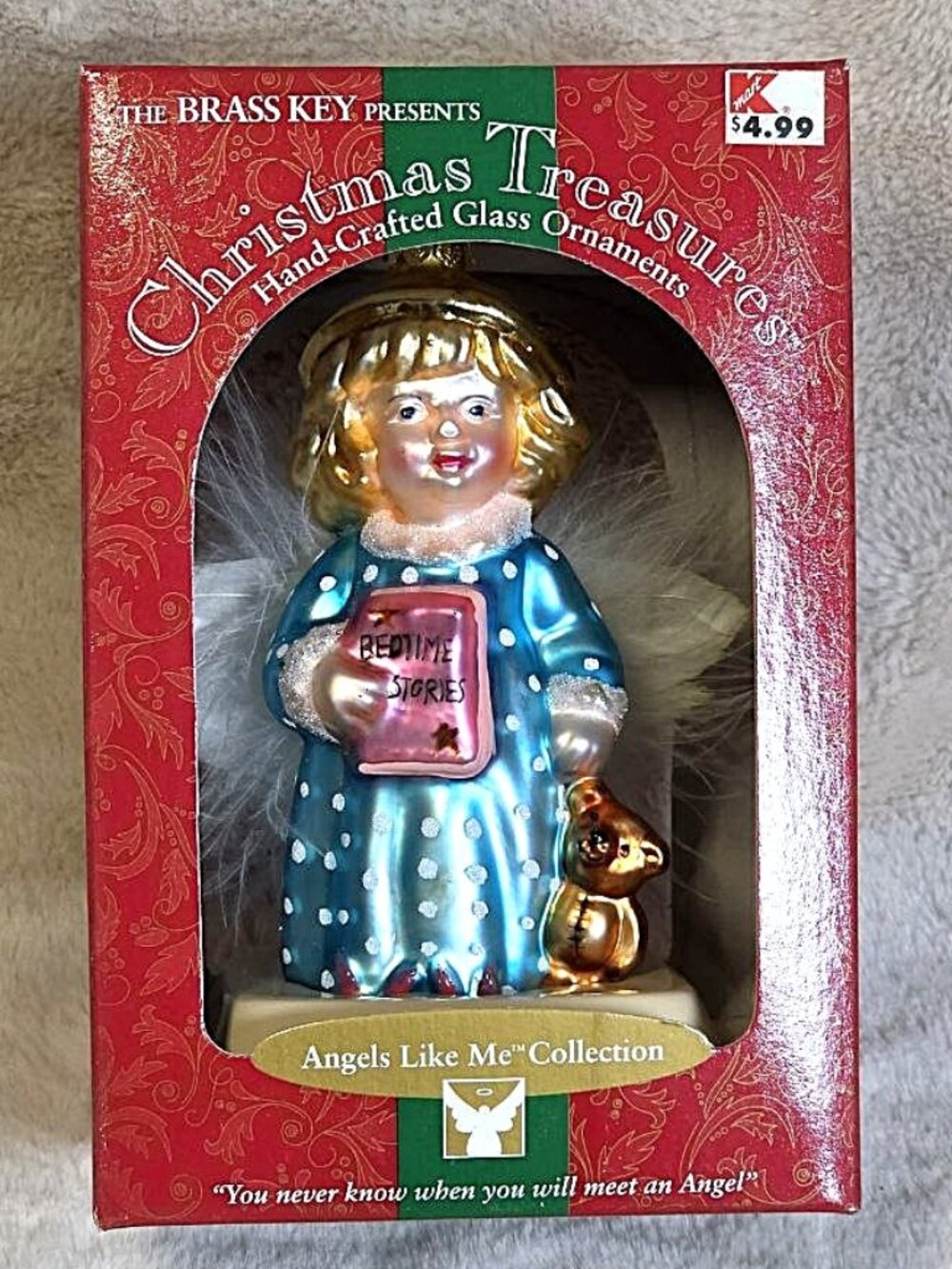VTG Brass Key Christmas Treasures "Bedtime Stories" Angel Ornament 2000 MIB